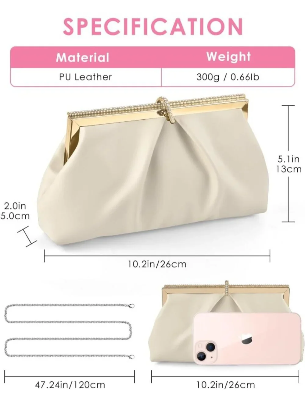 👜 Women's Nude PU Leather Formal Evening Bags Shoulder Party Cocktail Clutch
